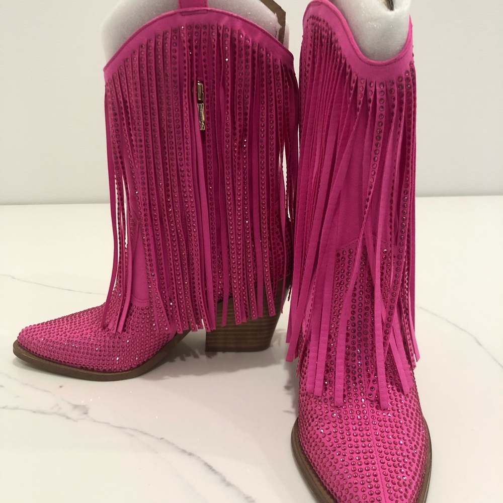 Jessica Simpson “Paredisa” Pink Fringe Heeled Boots. BRAND NEW. NEVER WORN. - Picture 2 of 8